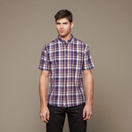 Short Sleeve Button Up // Purple Plaid (L)