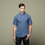 Speckle Short Sleeve Button Up // Blue (XS)