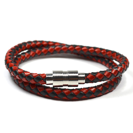 Wraparound Leather Bracelet // Black and Red