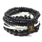 White and Black Leather and Wood Bracelet //4 Pack