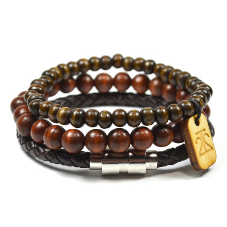 Leather Dark Brown Bracelet // Set of 3