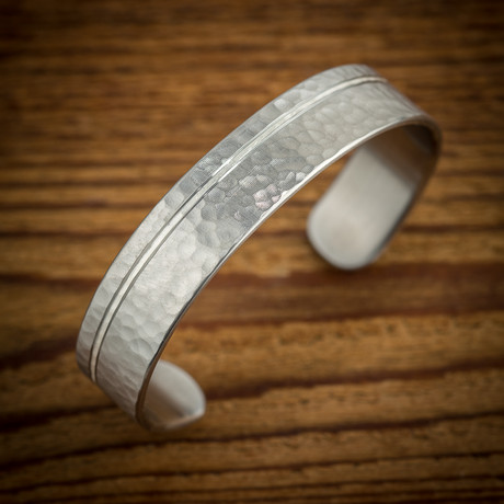 Steel & Silver Hammered Cuff Bracelet (Medium // 6-7" Wrist)