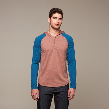 Ruteger Hooded Henley // Rustic Red + Teal (S)