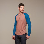 Ruteger Hooded Henley // Rustic Red + Teal (L)