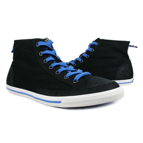 High Top Vintage Leather Sneaker + Blue Laces // Black (US: 8)
