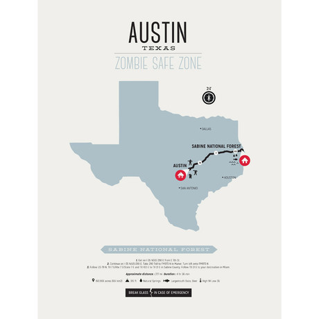 Zombie Safe Zone Map // Austin (Steel Blue)