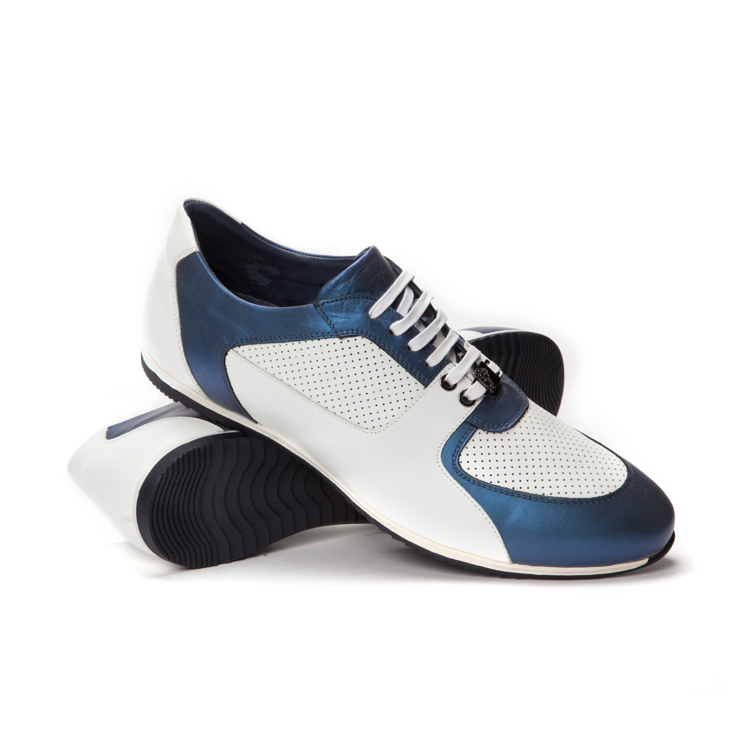 Perforated + Metallic Leather Sneaker // White + Blue (Euro: 39 ...