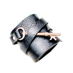 Leather Cuff with Antique Skeleton Key // 3" Width // Black (8.5'' Length)