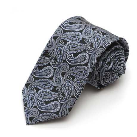 Modern Width Silk Tie // Black + Blue Paisley