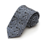 Modern Width Silk Tie // Black + Blue Paisley
