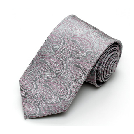 Modern Width Silk Tie // Grey + Lavender Paisley