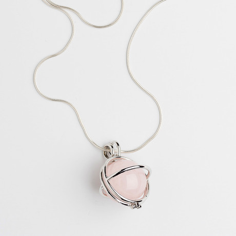Rose Quartz Polished Pendant Cage Necklace