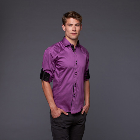 Button Up Shirt // Purple + Black (S)