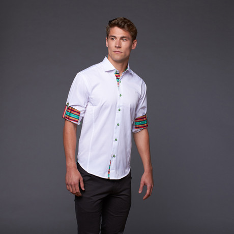 Button Up Shirt // White + Green (S)