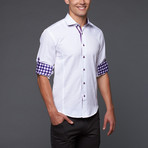 Button Up Shirt // White + Purple (3XL)