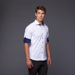 Button Up Shirt // White + Navy (S)