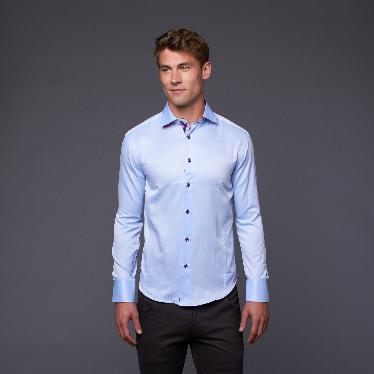 Button Up Shirt // Light Blue + Red (S) - Bespoke - Touch of Modern