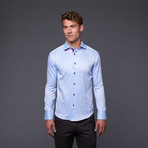 Button Up Shirt // Light Blue + Red (M)