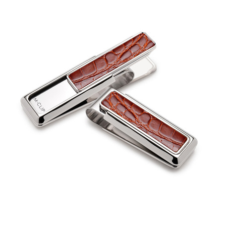 Monterey Rhodium Alligator Money Clip // Cognac