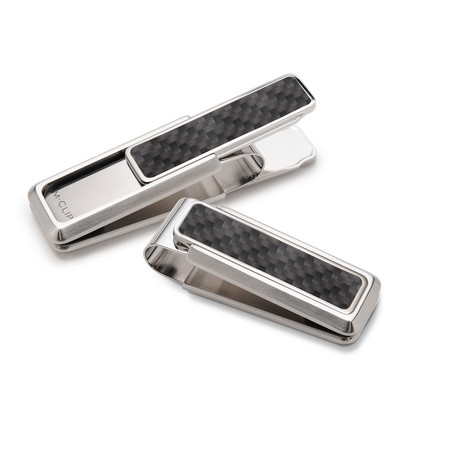 Stainless Steel Money Clip // Black Carbon Fiber (White)