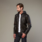 Moto Hooded Jacket // Dark Brown (L)