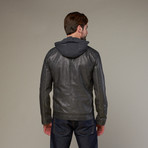Urban Republic // Quilted Shoulder Hooded Jacket // Charcoal (S)