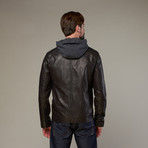 Urban Republic // Quilted Shoulder Hooded Jacket // Dark Brown (S)