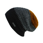 The Gloze Slouchy Beanie // Black + Charcoal + Dark Yellow