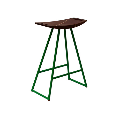 Roberts Table Stool With Inlay // Walnut (Green)