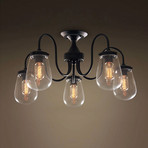 5-Armed Clear Grape Glass Ceiling Light