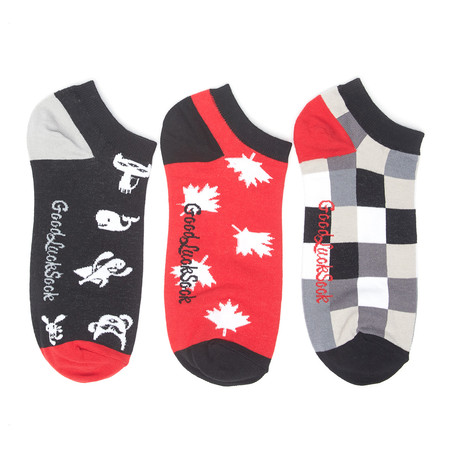 Black + Red Block Party Ankle Socks // Pack of 3