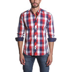 Jared Lang //  AVERY Button-Up // Red + Blue (S)