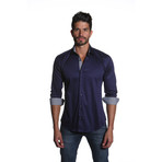 Thomas Button-Up Shirt // Dark Blue + Grey (L)