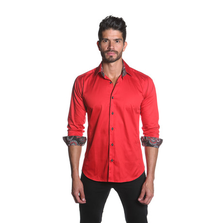 THOMAS Button-Up // Red + Black Paisley (S)