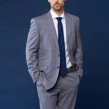 Wool Suit // Blue + Tan Window Pane (US: 40R / 33" Waist)