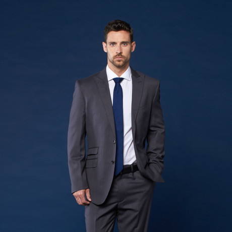 Wool Suit // Charcoal + Red Stripe (US: 36R / 29" Waist)