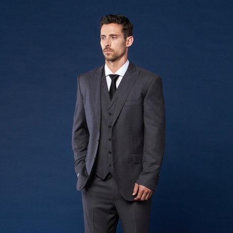 Wool 3-Piece Suit // Grey + Brown Check (US: 36R / 29" Waist)