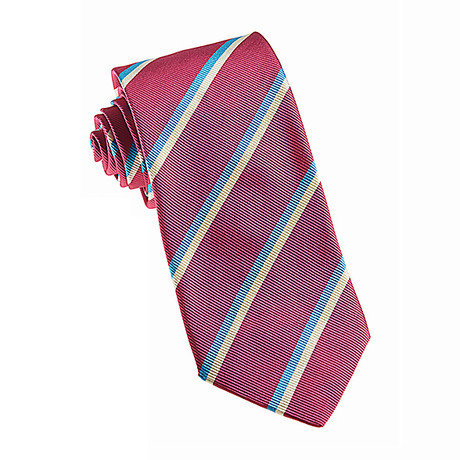 John G. Hardy // Silk + Cotton Tie // Burgundy Wide Stripes