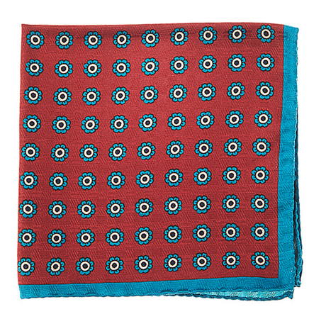 M. Andrews // Silk Pocket Square // Red + Turquoise
