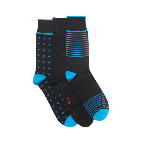 Blue + Black Trifecta Sock Pack // Set of 3 (Sizes 7-9)