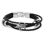 Black Leather Bracelet with Fleur de Lis