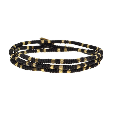 Triple Wrap Knotted Bracelet on Black Cord (Brass)