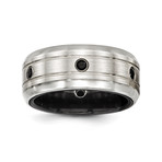 Silver Satin And Black Titanium Ring + Polished Spinels (Size 8)