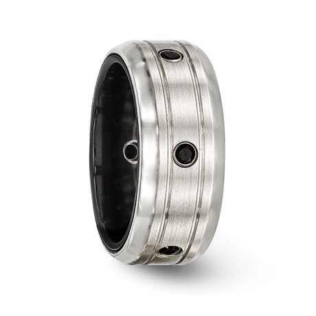 Silver Satin And Black Titanium Ring + Polished Spinels (Size 8)