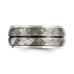 Silver Ring + Gray Titanium Inlay + Black Groove (Size 8)