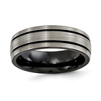 Textured Titanium Ring + Black Grooves (Size 7)