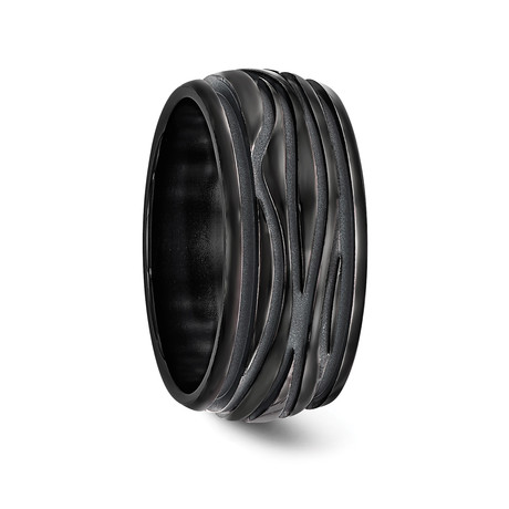 Grooved Black Titanium Wave Ring (Size 8)