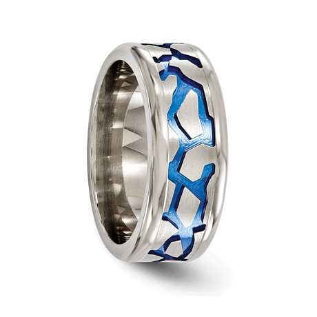 Anodized Titanium Ring + Blue Fractures (Size 8)
