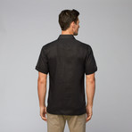 Linen Embroidered Stripe Shirt // Black (XL)