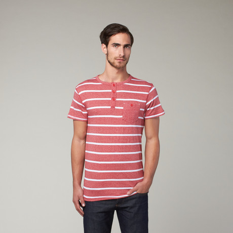 Striped Marl Crewneck Henley // Red (S)